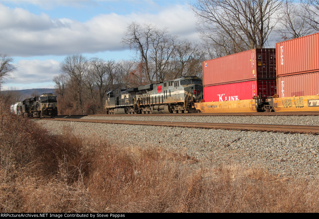 NS 4101 leads train 21M past a stopped train 18N